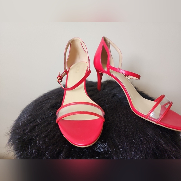 MICHAEL KORS  Open Toe  Bright Red Ankle Strap Mid Sandals Sz 9 - Picture 12 of 14